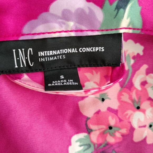 INC Fuschia Satin Floral Kimono Bathrobe Dressing Robe Size Small - Picture 2 of 5